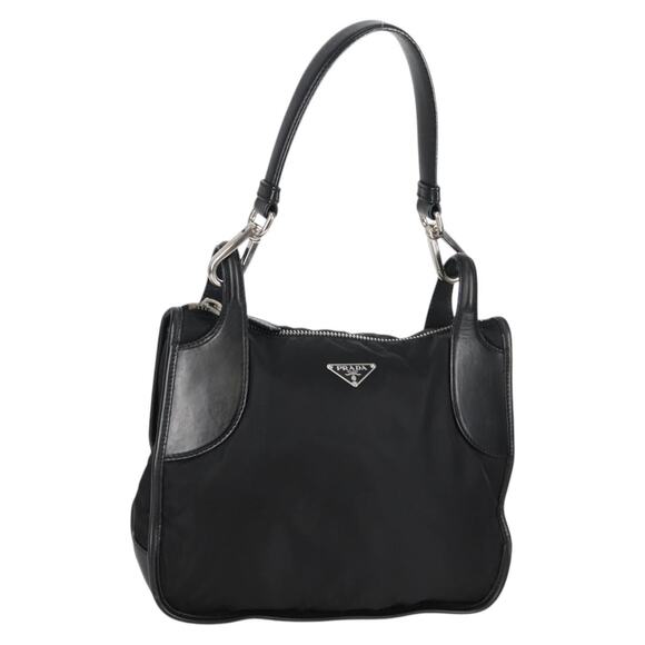 PRADA Shoulder Bag Leather Black Silver - Picture 1 of 12